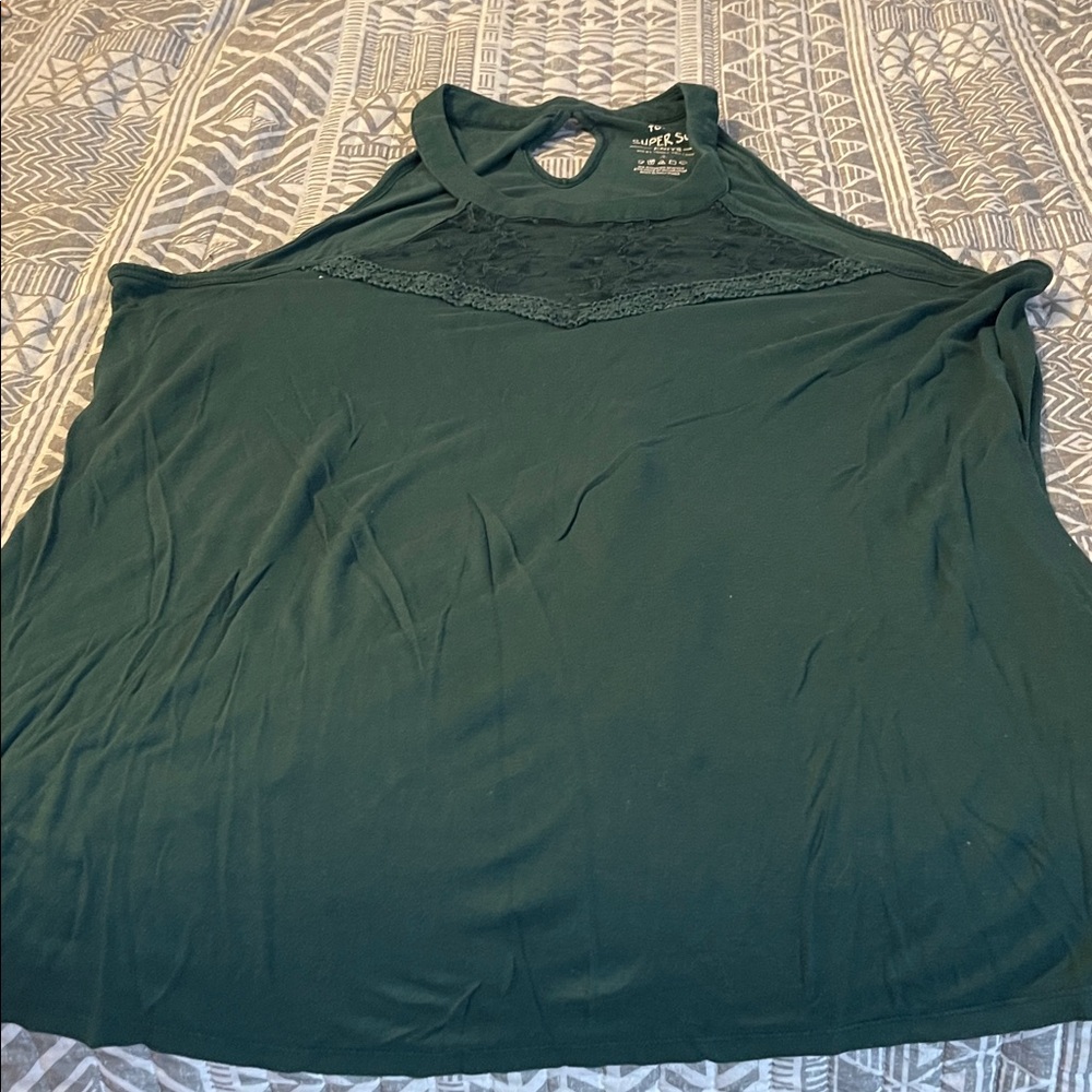 Torrid Deep Green Lace Detail Tank Top